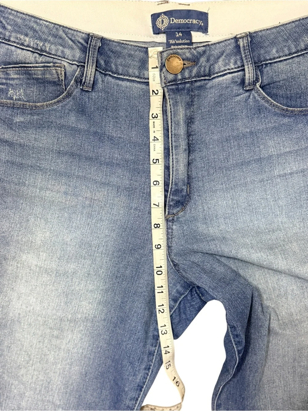 Democracy Absolution Crop Jeans Size 14 Blue Frayed Hem Stretch Denim Capri